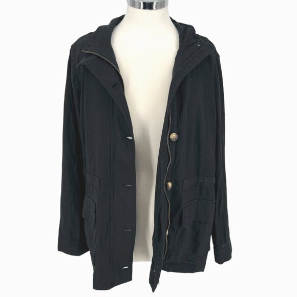 Market & Spruce Linen-Blend Utility Jacket Lightweight Black Size Small NWT - Picture 2 of 12